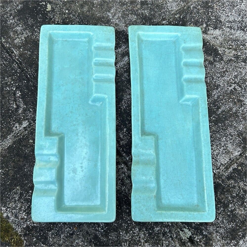 Pair of Vtg 1958 Harville Ceramic Turquoise Ashtrays MCM Mod decor Retro Vibes